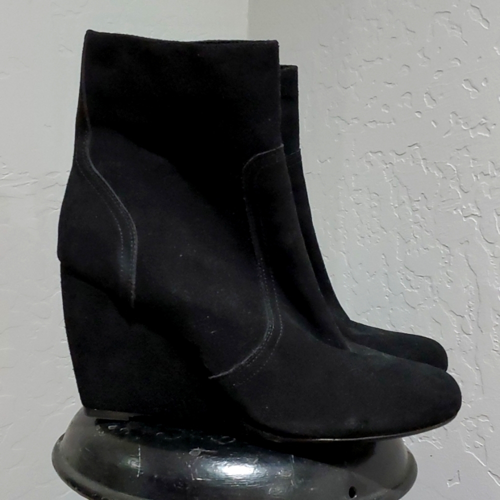 Joie Leather Suede Black Wedge Boots Size 41 Pointed Round Toe